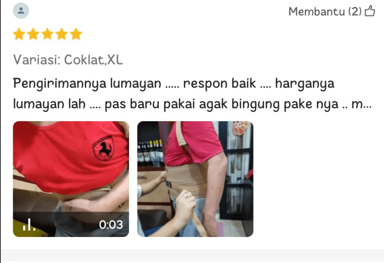 Bukti ulasan Shopee dari 